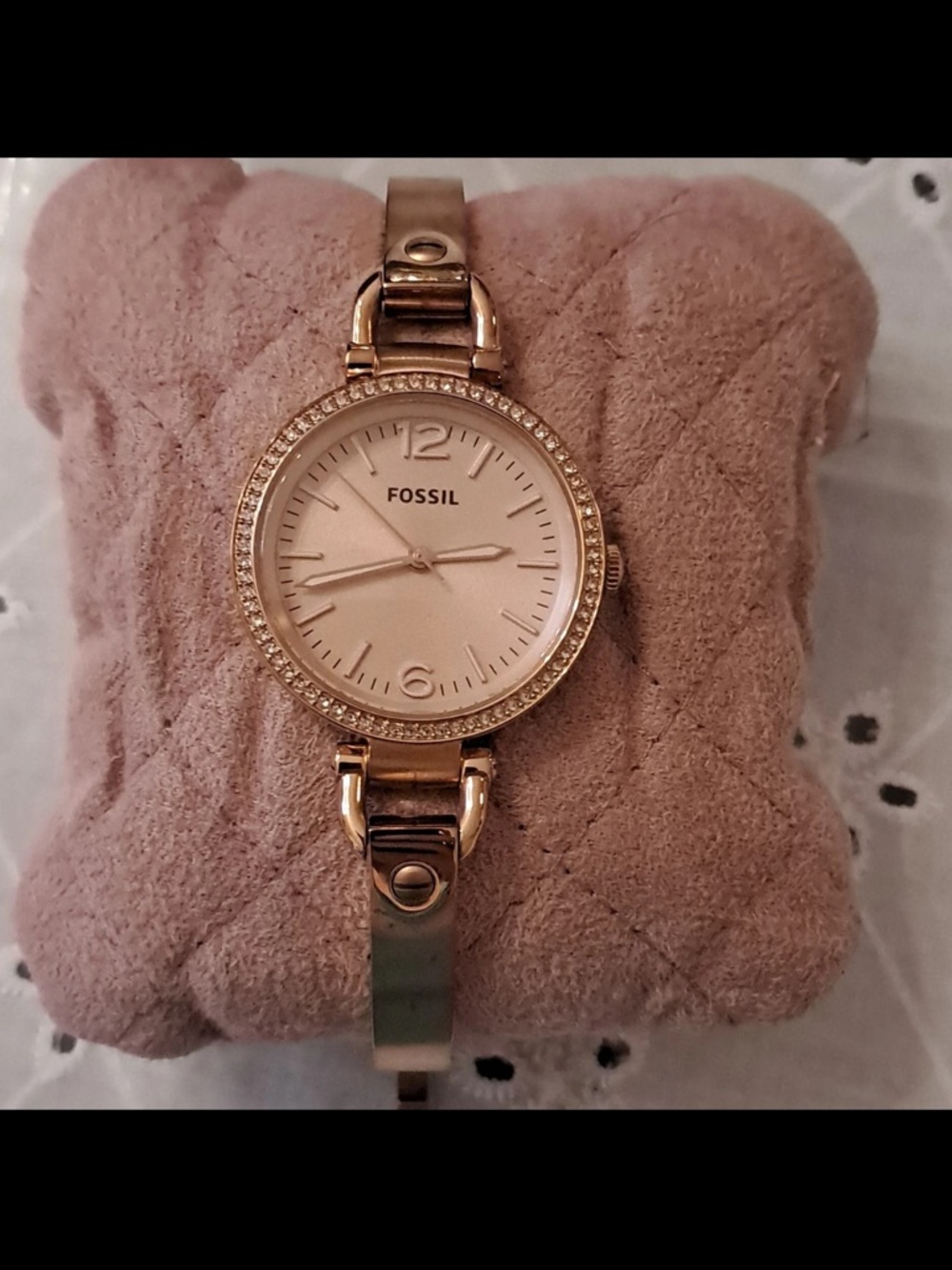 Fossil Women’s Rose Gold Crystal-Trim Bracelet Watch
